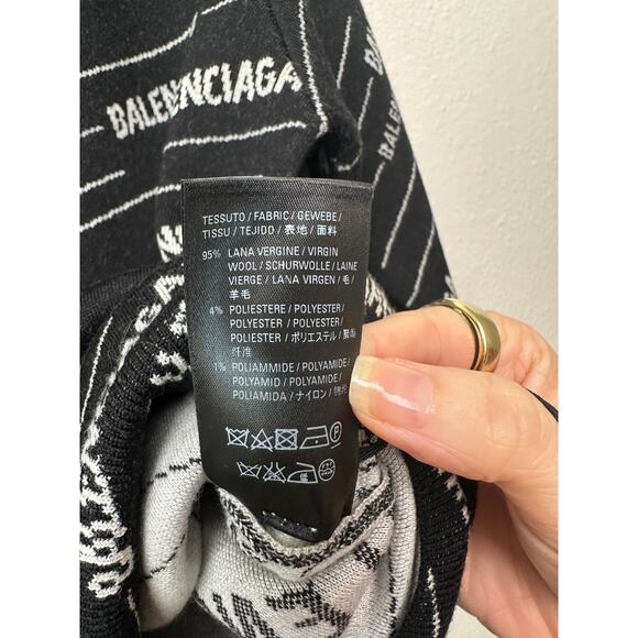 NWT Balenciaga Logo Intarsia Wool-Blend Sweater Black Men's XL - Picture 10 of 15